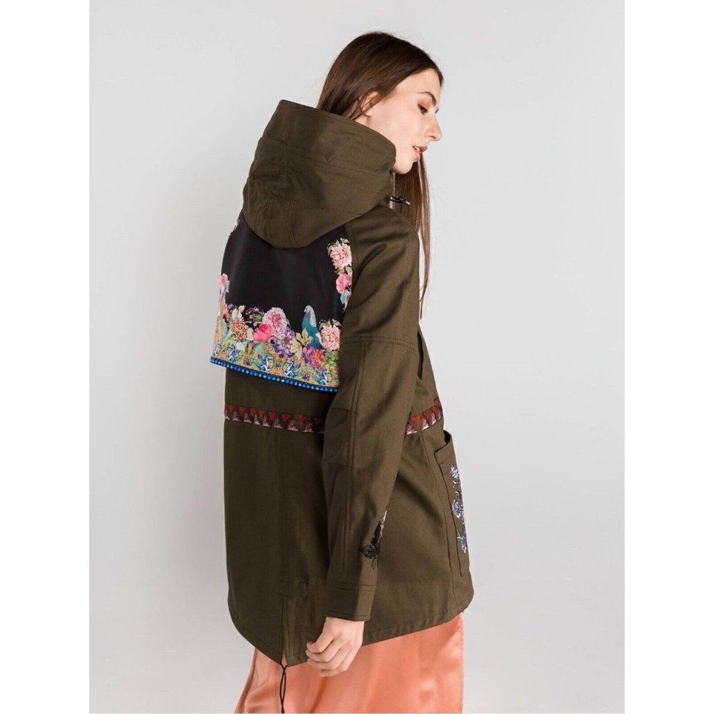 Desigual Jacket WMNS 6 Green‎ Victorian Gothic Hooded Manila Parka Floral Artsy - Picture 4 of 16